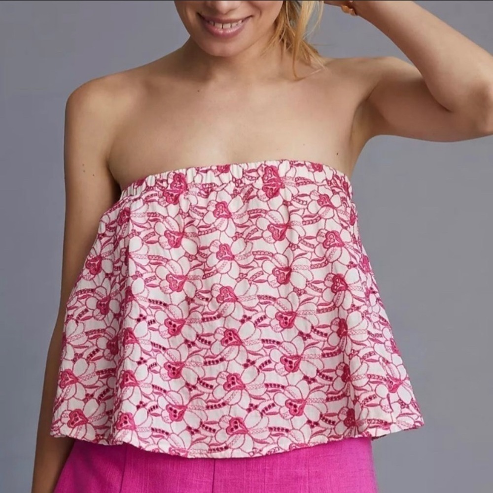 🆕 Anthropologie Porridge Strapless Eyelet Top Women’s Size XL